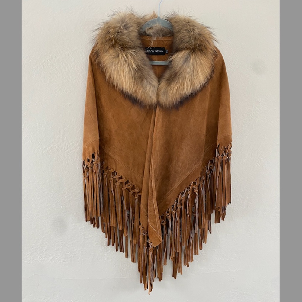 Dana Stein Suede Fringed Cape Fur Collar
